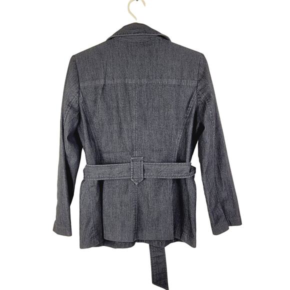 Sandro womens black wash denim belted button front cargo pocket jacket Size Med - Picture 2 of 6